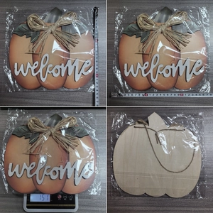 Detail of harvest pumpkin welcome sign showing dimensions and 151g weight on scale