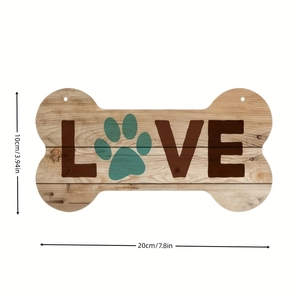 Holzknochen Form Haustier Tierschild Detail, rustikale Holzmaserung mit Pfotenabdruck.