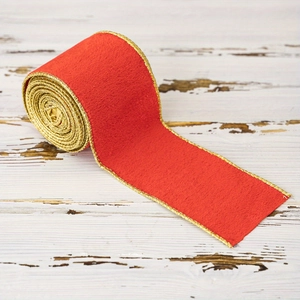 Ruban de Noël en velours rouge avec bordure dorée pour emballage de cadeaux