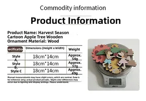 Size chart for wooden Thanksgiving decorations showing dimensions and weight for each style
