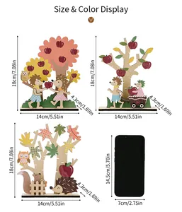 Detailed size chart for Thanksgiving wooden hedgehog and apple tree decor, 18x14cm height
