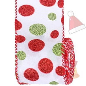 Ruban de Noël de 6,3 cm avec pois pailletés rouges et verts et bords cousus rouges