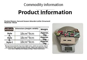 Detailed size chart and weight measurement for Harvest Season wooden letter decorations