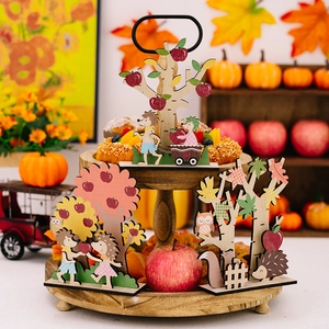 Thanksgiving Wooden Table Ornament Harvest Season Cartoon Hedgehog Apple Tree Squirrel Owl Desktop Decoration Home Decor