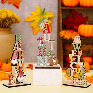 Three harvest wooden signs with owl, squirrel and gnome designs for fall home decor