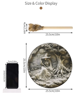 Detailed size specifications for magic drum featuring wizard design and cleaning brush