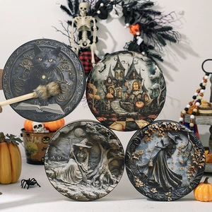 Gothic Halloween Shaman Drum Witch Castle Black Cat Pattern Percussion Instrument Home Party Decoration With Drumstick
