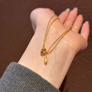 Collier Pendentif Goutte D'eau Pour Femmes Cuivre Plaqué Or Double Chaîne Style Français Bijoux Élégants