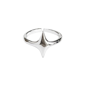 Minimalist S925 sterling silver adjustable open ring with a polished four-pointed star motif