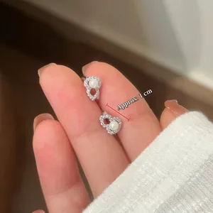 Gourd Artificial Pearl Stud Earrings Copper With Zircon And White Artificial Pearl Hollow Elegant Jewelry For Women Fashion