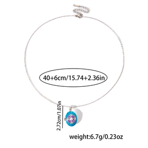 Detail view of oval flower pendant showing dimensions 2.72cm and necklace length 40+6cm