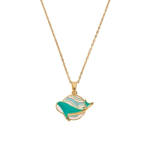 Golden necklace with a colorful enamel fish pendant featuring ocean creature design