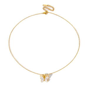 Exquisite butterfly pendant necklace with white zircon and gold chain for women