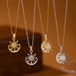 Collier Pendentif Soleil Lune Étoile Cuivre Plaqué Or Avec Zirconia Bijoux Célestes Bohèmes Pour Femmes Chic