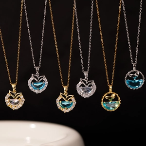 Elegant mermaid tail necklace with sparkling zircon and ocean blue gemstones