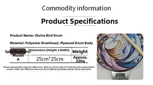 Detailed specifications table and weight display for the 25cm hand-painted Shaman drum