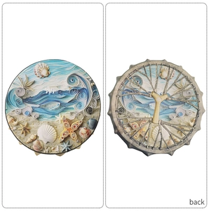 Front and back detail of ocean wave ocean drum with 3D seashells and rope design