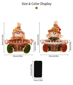 Detailed size chart for autumn harvest scarecrow gift baskets with sunflower dolls