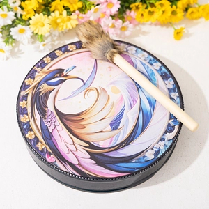 Ethno style shamanic hand drum with colorful phoenix pattern and soft drumstick