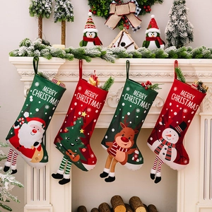 Christmas Stocking Hanging Decor Fabric Festive Fireplace Ornament Santa Snowman Reindeer Pattern Dangling Leg Design