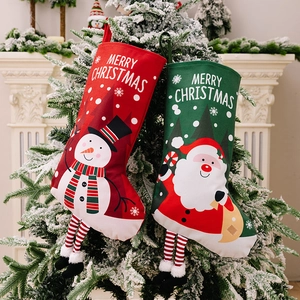 Christmas stockings set with Santa and snowman patterns and striped hanging legs decoration
