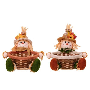 Thanksgiving scarecrow candy baskets set with autumn sunflower and maple leaf details