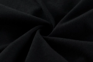 Close-up of black cotton knit fabric showing soft texture and fine ribbed weave detail