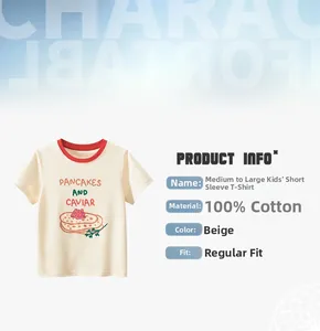 Détail du t-shirt coton enfant avec motif pancakes et col contrasté rouge vif