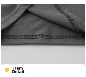 Close-up of the double-needle coverstitch hem on a dark grey cotton knit T-shirt