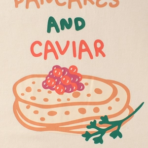 T-shirt enfant en coton crème avec imprimé graphique coloré de pancakes et caviar