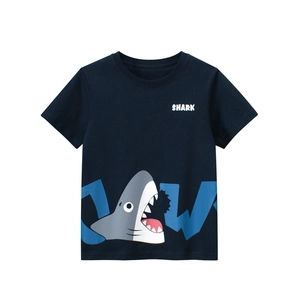 Maglietta A Maniche Corte Da Ragazzo In Puro Cotone Stampa Squalo Traspirante Top Casual Estivo Per Bambini Blu Navy