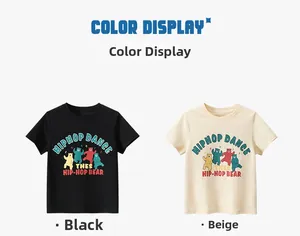 Kinder T-Shirts aus Baumwolle in Schwarz und Creme mit Hip-Hop Bären-Prints