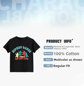 Detail aus 100% Baumwolle und Hip-Hop-Bär-Aufdruck auf dem schwarzen Kinder-T-Shirt