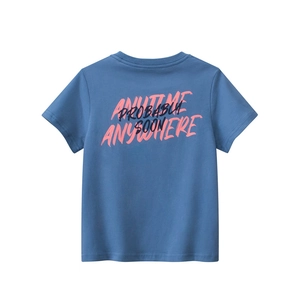 Short sleeve blue cotton T-shirt for kids with artistic back print design