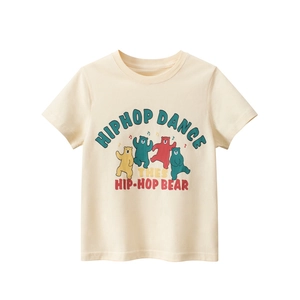 Kinder Kurzarm T-Shirt Reine Baumwolle Cartoon Hip Hop Bär Druck Rundhalsausschnitt Sommer Casual Streetwear Für Jungen Mädchen