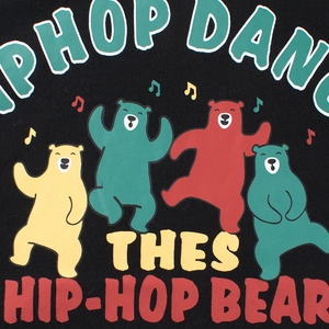 Schwarzes Kinder T-Shirt mit bunten Hip-Hop Bären und Musiknoten-Aufdruck
