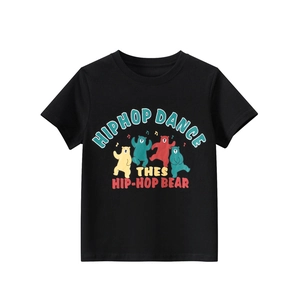 Klassisches schwarzes Kinder-T-Shirt aus Baumwolle mit bunten Hip-Hop-Tanzbären