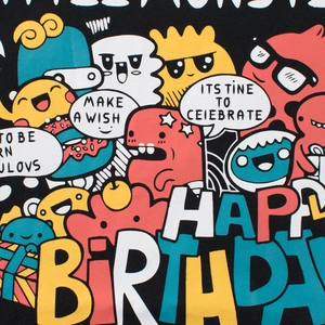 T-shirt noir pour enfants avec graffitis de monstres colorés et imprimé anniversaire