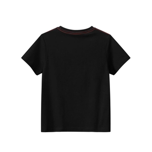 T-shirt noir enfant en coton avec surpiqûres contrastées rouges aux épaules