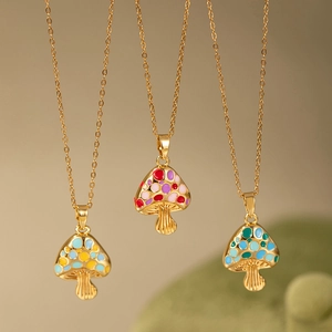 Mushroom Pendant Necklace Titanium Steel Brass Enamel Colorful Polka Dot Dainty Jewelry For Women Daily Wear