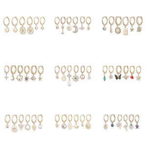 Boucles D'oreilles Élégantes En Cuivre Plaqué Or Puces Zircone Künstliche Perle Étoile Lune Coeur Oeil Mauvais Bijoux Femmes