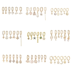 Copper Zircon Star Moon Heart Earrings Collection For Women With Silver Earring Post Bohemian Fashion Jewelry