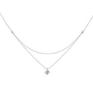 Collier double rangée en argent avec pendentif étincelant en zircone à quatre griffes