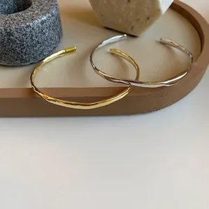 Minimalist irregular wave texture open cuff bracelets in gold and silver finish set