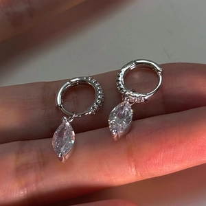S925 silver marquise crystal hoop earrings with micro-pave cubic zirconia accents