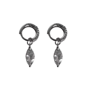 Elegant silver marquise-cut crystal hoop earrings with micro-pave detailing for women