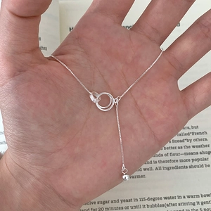 S925 sterling silver interlocking circle necklace with bead charm on box chain