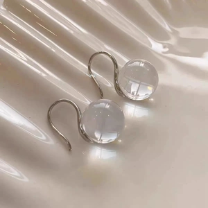Elegant French style clear crystal drop earrings with silver hooks for women