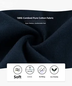 Macro detail of navy blue 180G combed cotton fabric showing soft and breathable texture
