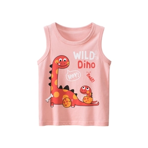 Gilet Smanicato Rosa da Bambina in Cotone 100% Con Motivo a Dinosauro Maglietta Estiva Casual Traspirante